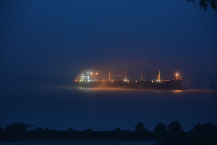 ship on the Columbia at night